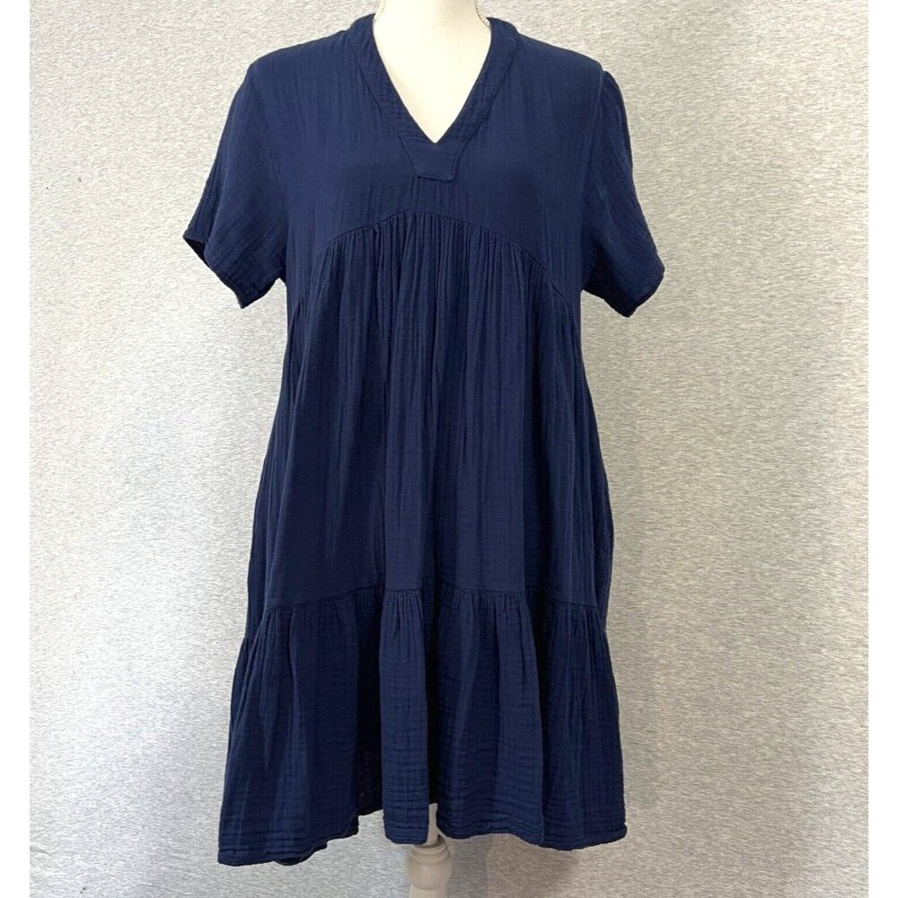 9Seed Dress Womens Small Navy Blue El Matador Gauze Tiered Cozy Beach Oversized‎